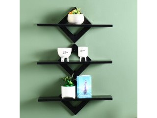 Beautiful Diamond Design Wall Decor Shelf Rack Black Pack Of 3 Pc