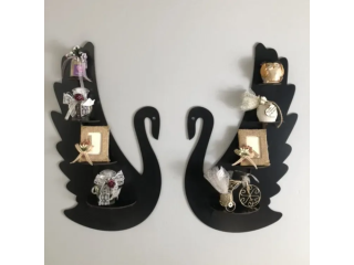 2 Pcs Swan Wall Mounted Shelf Multi level Showcase in Black