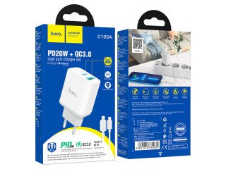 C105A Stage dual port PD20W+QC3.0 charger set(C to iP)(EU)