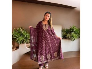 Wine Colour 3 Piece Umbrella Style Kurthi