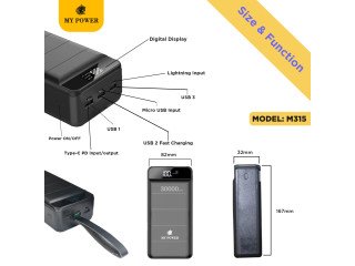 Mypower Powerbank 30000mah M315, My Power QC 3.0 PD 22.5W Fast Charging Power Bank