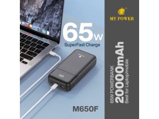 MyPower Laptop PowerBank 20000mah | Portable Powerbank | 65 Watt PowerBank |Fast Charging| Double Type c Port| Type c Input And Output