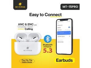 My Power MT15Pro ANC & ENC Earbuds |Handsfree HD Calling| Large Music playingTime| HighBass | Bluetooth Earbuds | Wireless Charging| Smart Touch Control| White Color .