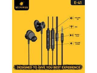 My Power Bass Full Earphone E-41 | Extra Bass| Passive Noise-Cancellation|