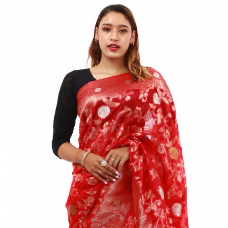 womens-organza-woven-design-saree-with-unstitched-blouse-big-2