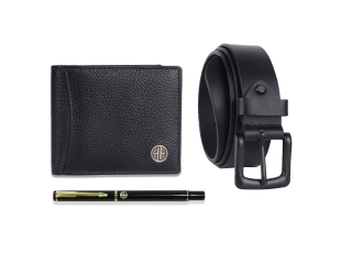 Hammonds Flycatcher Leather Wallet Belt and pen Combo Gift Set For Men ( 592 blk and 8001 blk)