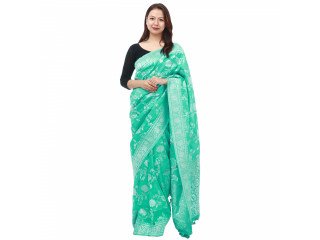 Women's Foil Printed Dola Silk Saree With Unstiched Blouse Piece